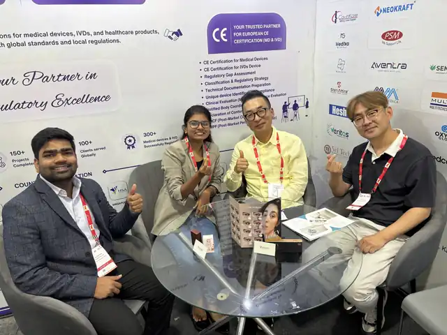 Medfins International team meeting clients at Medicall Chennai 2026